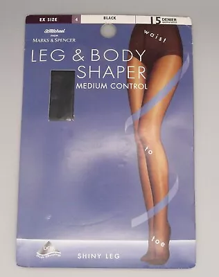 Marks & Spencer Leg Body Shaper Medium Control Tights - EX Black 15 Den Shiny • £4.40