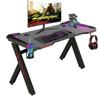 $149.90 • Buy Adjustable LED Gaming Desk Computer Table W/Cup Holder Headphone Hook Cable Hole