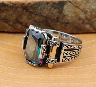 $27.20 • Buy Mystic Topaz Ring Turkish Rings For Men 925k Sterling Silver Ring Size 7-13