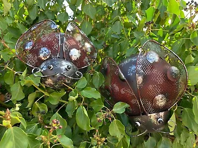 Ladybird Garden Ornament SET 2 Ladybug Fence Wall Sculptures Insert Statue Gift • £12.08
