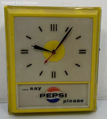 Vintage Pepsi Clock Electric Wall Clock Mid Century Home Decorative Yellow White • $41