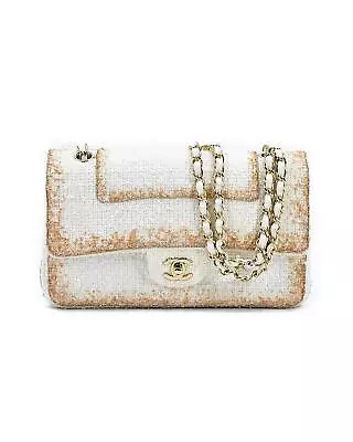 Pre Loved Chanel Medium Wool Double Flap Bag In White  -  Shoulder Bags • $17722