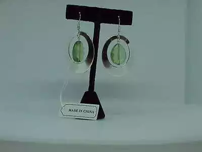 QVC Steel By Design Stainless Steel Oval Dangle Green Prism Earrings $99 New Box • $24.99