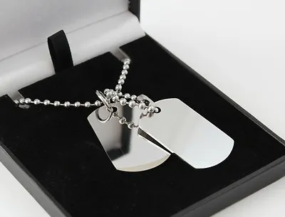 MENS STAINLESS STEEL DOUBLE DOG TAG NECKLACE With Free Engraving • £24.95