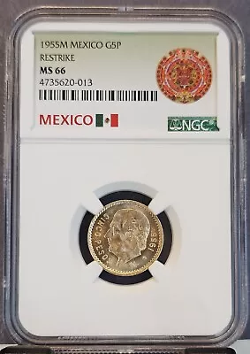1955 Mexico Gold 5 Pesos G5p Hidalgo Ngc Ms 66 Bright Beautiful Gem Bu • $359.95