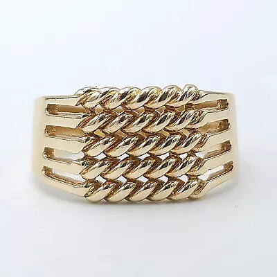 Vintage 1995 9ct Solid Men's Yellow Gold Thick 5 Row Rope Ring Size R Hallmarked • £180