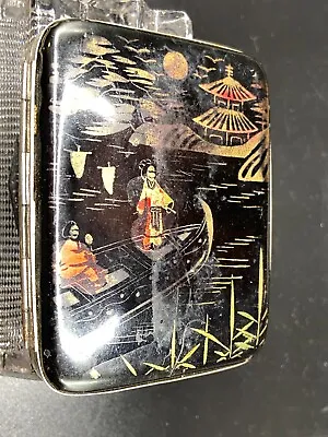 Vtg. WW2 Era Tin Metal Japanese Cigarette Case Hand Painted Boating Scene • $25
