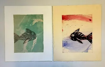 Monotype Prints (3) Series Of Fish Hand Crafted Pencil Signed On Back By Artist  • $16