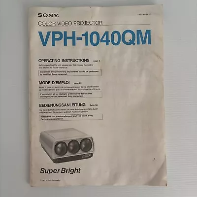 GENUINE Sony VPH-1040QM CRT Projector Manual | Free AU Shipping • $44.95