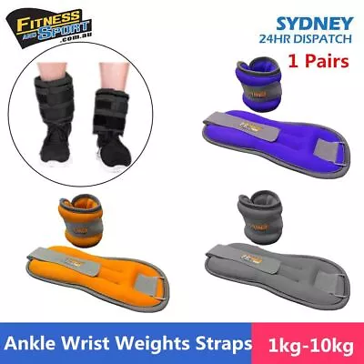 $49.99 • Buy 2x Ankle Weights 1/2/3/4/5/10KG Fixed Adjustable Strap Fitness Gym Yoga Training