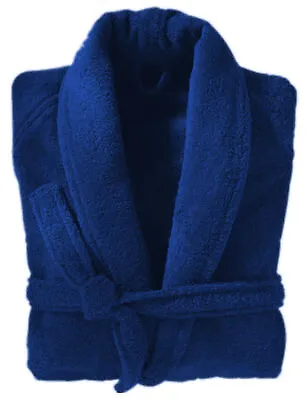 100% Cotton Dressing Gown Terry Towelling Shawl Collar Bath Robe Royal Blue • £21.99
