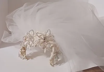Vintage Wedding Veil Headpiece Crystal Flowers Tulle • $49.99