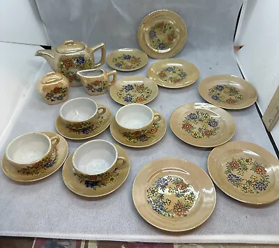 Rare! Vintage Childs Japanese Lusterware Miniature 21 Piece Doll Tea Set • $40