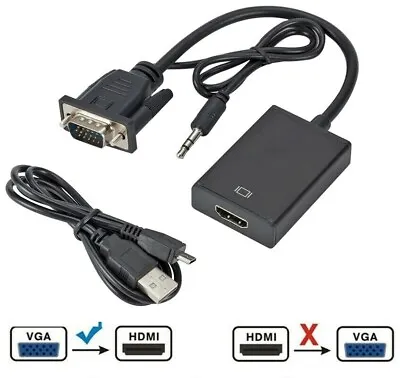 £5.99 • Buy UK VGA Male To HDMI Female 1080P Output HDTV Audio Video Cable Converter Adapter