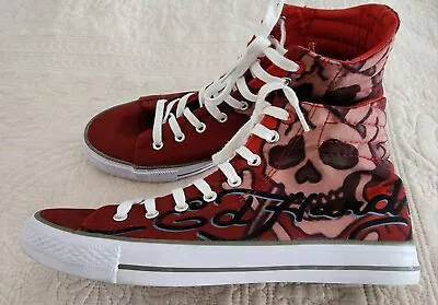 Ed Hardy Sneakers High Top Skull Tatoo Men Size 9 Color Dark Red • $28