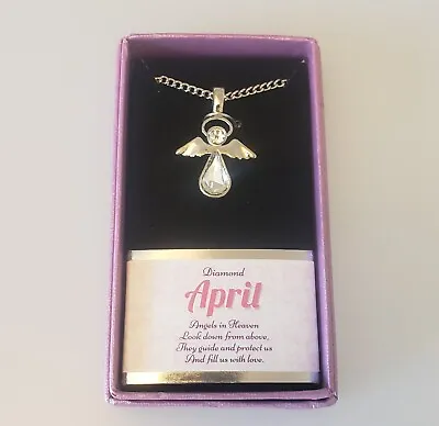 £3.99 • Buy Birthstone Angel Necklace. April Diamond Angel. 'There Are Angels Among Us'.