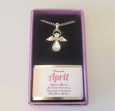 £3.99 • Buy Birthstone Angel Necklace. April Diamond Angel. 'There Are Angels Among Us'.