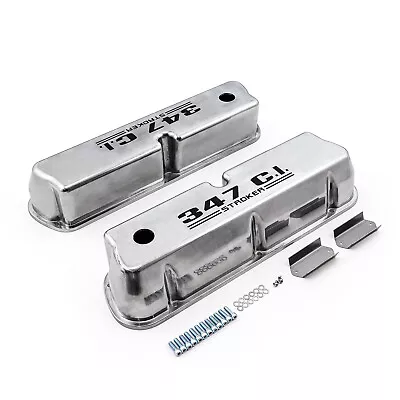 Ford SB 289 302 351w Polished Aluminum 347 Stroker Black Letter Valve Covers • $74.63