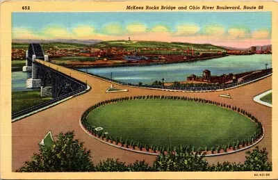 Postcard McKees Rocks Bridges & Ohio River Boulevard Route 88 1945  • $10.75