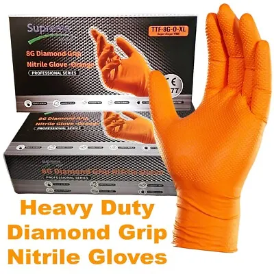 Orange Nitrile Disposable Gloves Strong Heavy Duty Powder Free Car Mechanic • £11.49