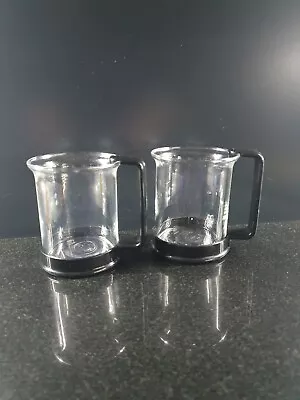 £9.99 • Buy Vintage Bodum Brazil Glass Tea Coffee Mugs Cups Plastic Black Handle 2 Camping