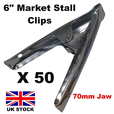50 X MARKET STALL Spring Clamps Large Metal Heavy Duty Clips 70mm Jaw Tarp Sheet • £42.99