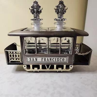 Vintage San Francisco Trolley Music Box Barware 2 Liquor Decanters Japan F8 • $39.99