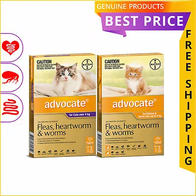 ADVOCATE 3 Doses For Cats Heartworm Worms And Flea Prevention FREE Shipping • $46.94