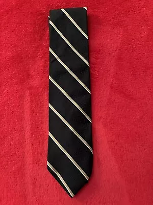 Hart Schaffner & Marx Black Woven Silk Tie W/ Gold/White Stripes 3 5/8 X 59 GUC • $14.99