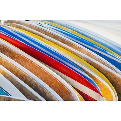 A Stack Of Colourful Longboard Surfboards Placed On The Beach ; Waikiki  Oahu • $20.53