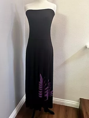 Puahina Black Purple  Strapless Hawaiian  Muumuu Hula Dress Stretchy Size L • $39
