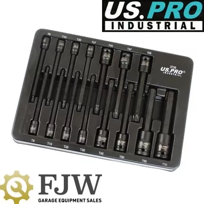 US Pro Tools Impact Torx T-Star Bit Socket Master Set Extra Long S2 Steel T6-T70 • £27.95