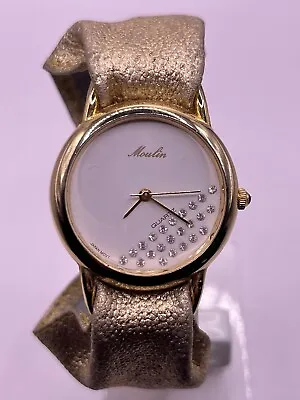 Vintage Moulin Women's Quartz Watch Genuine Leather Gold Band- New Battery • $7.23