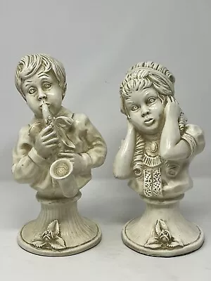 Vtg 1971 U Kendrick Universal Statuary Corp Chicago Boy Girl Statues Saxophone • $19.94