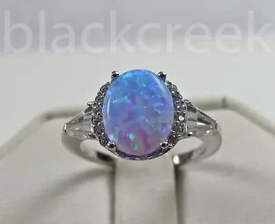 925 Sterling Silver ~ Light Blue Oval Opal/Micro Pave Ring  • $25.55