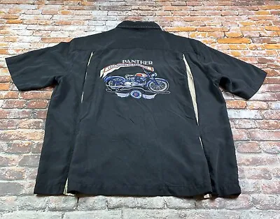 Nat Nast Button Shirt Mens M Black Hawaiian Panther Redwing Motorcycle Silk • $19.79