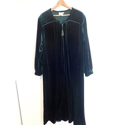 Jasmine Rose XL Emerald Green Velvet Velour Zip Front Long Nightgown Robe Granny • £19.28