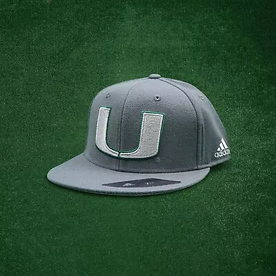 Miami Hurricanes Adidas Team Logo (Grey) Flat Flex Fitted Hat • $19.99