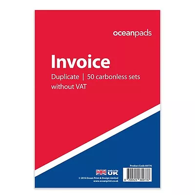 Ocean Pads Invoice Book Without VAT A5 For Small Business Self Employed (69776) • £7.99