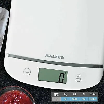 Salter Digital Kitchen Scale Weighing Food & Liquid LCD Display 5kg White Boxed • £11.99