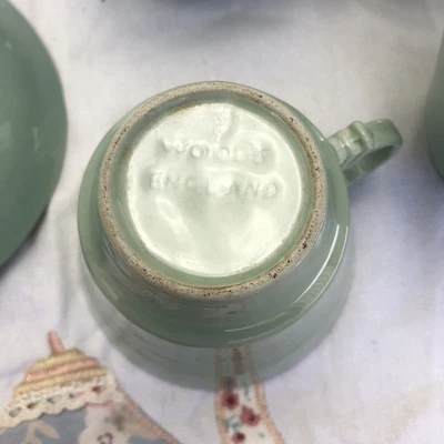 £17 • Buy Vintage Very Old Woods Beryl Ware Set Of 6 Tea Cups And  Saucers Green