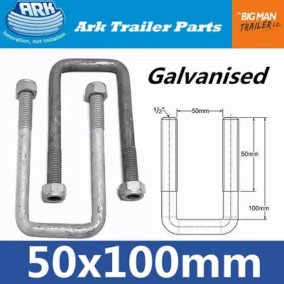 2x ARK Trailer U Bolts Galvanised 50mm X 100mm Arm Long Square U-bolt UB23G UB • $18