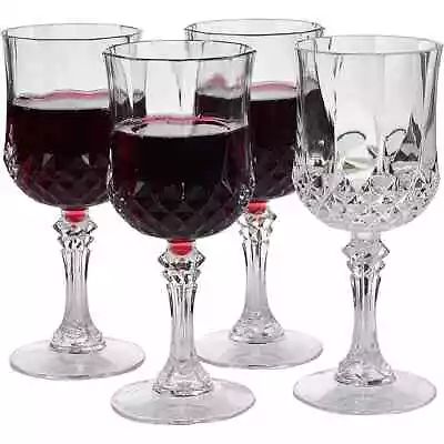 Wine Elegant Glasses Plastic Crystal Like Cocktail Tableware 8 Oz Cups 4 Pieces • $17.48