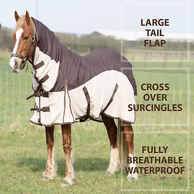 600D Ripstop 2in1 Lightweight Fly Turnout Mesh Horse Rug Fix Neck Brown/Caramel • £29.99