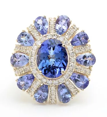 10.25 Carat Natural Blue Tanzanite And Diamonds In 14K Solid Yellow Gold Ring • $2699