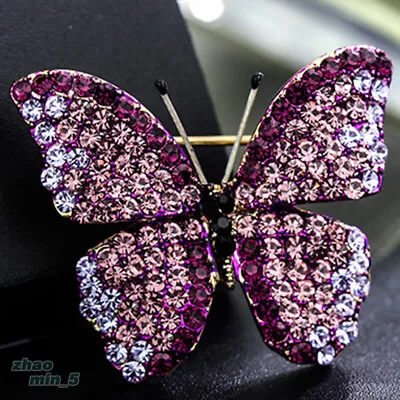 Vintage Crystal Butterfly Brooch Pin Rhinestone Brooches Wedding Jewelry Gifts • $8.99