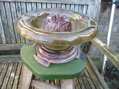 Davidson Art Deco Vein Cloud Glass Bowl On Stand With Frog Two Tone • £29.99