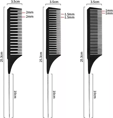 3 Pieces Different Sizes Highlighting Comb Set Foiling Comb Tail Hair Combs Rat • £8.35