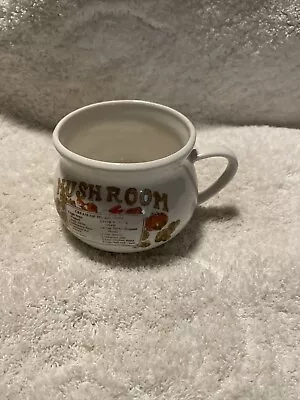 Vintage Cream Of Mushroom Soup Recipe Bowl Cup Mug Glazed Used • $7.50