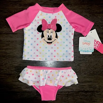 Disney Infant Girls Pink Polka Dot 2pc Minnie Mouse Bikini Swimming Suit 0/3 M • $19.99